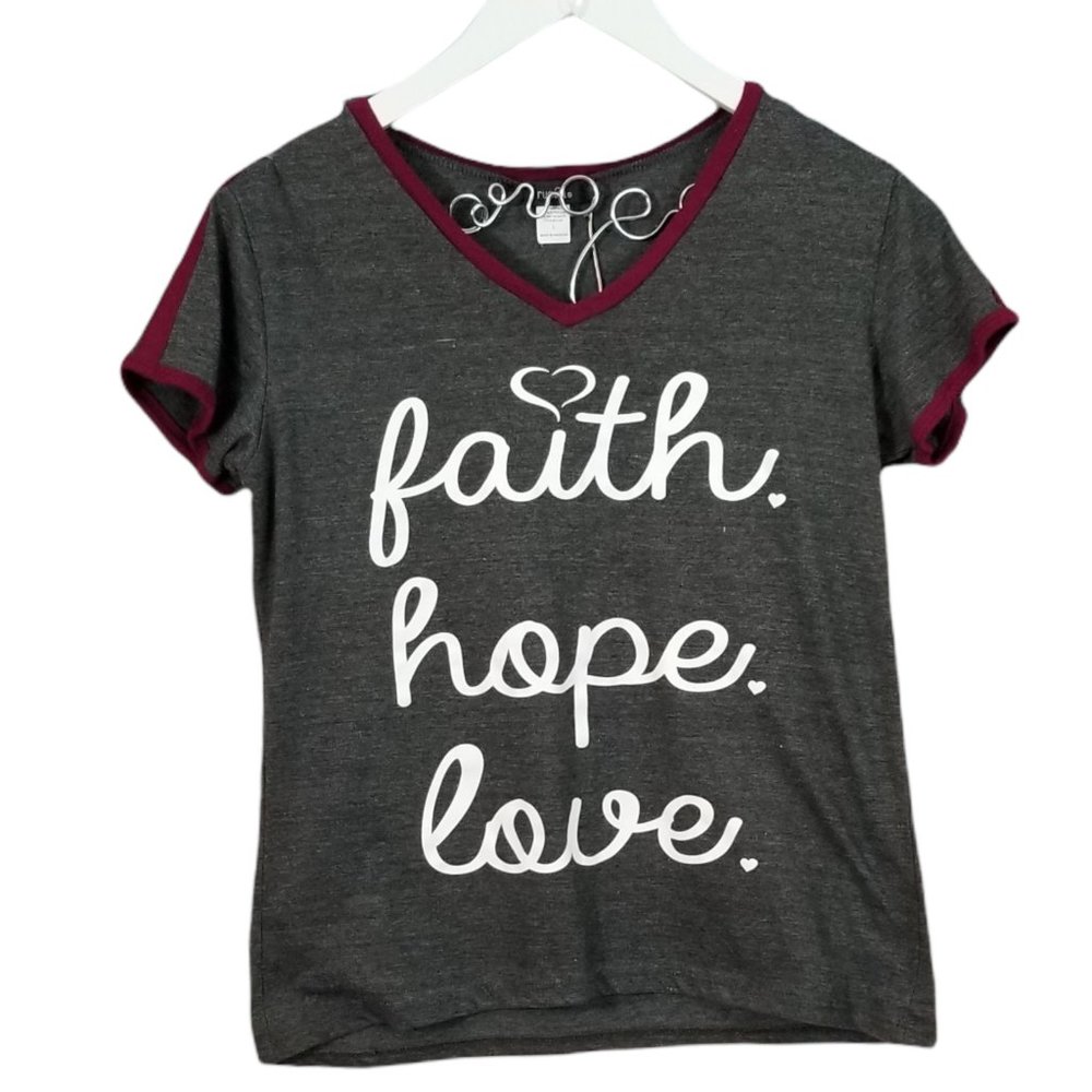 Rue21 Faith‎ Hope Love T-shirt Grey and Maroon Large